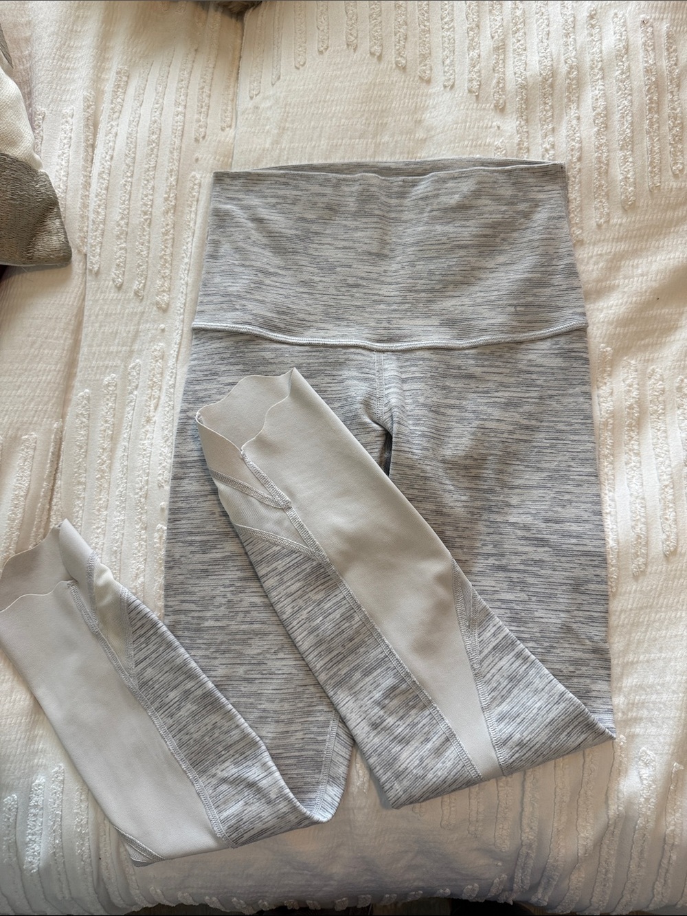 High-Waisted Foldable Grey Seam-Detail Leggings